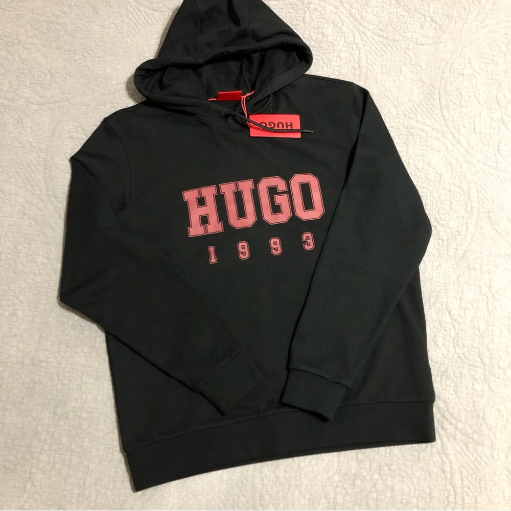 HUGO Black Hoodie with Red Logo • M